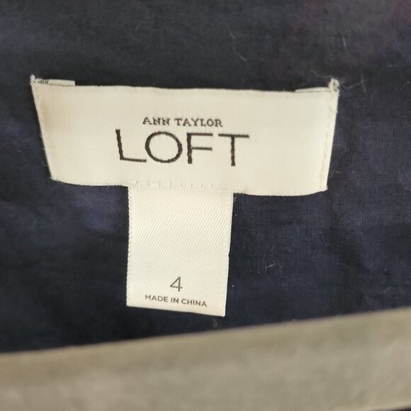 LOFT by Ann Taylor Blue Green Floral Mini Round  Neck Mini Shirt Dress 4 T20 - Picture 5 of 10